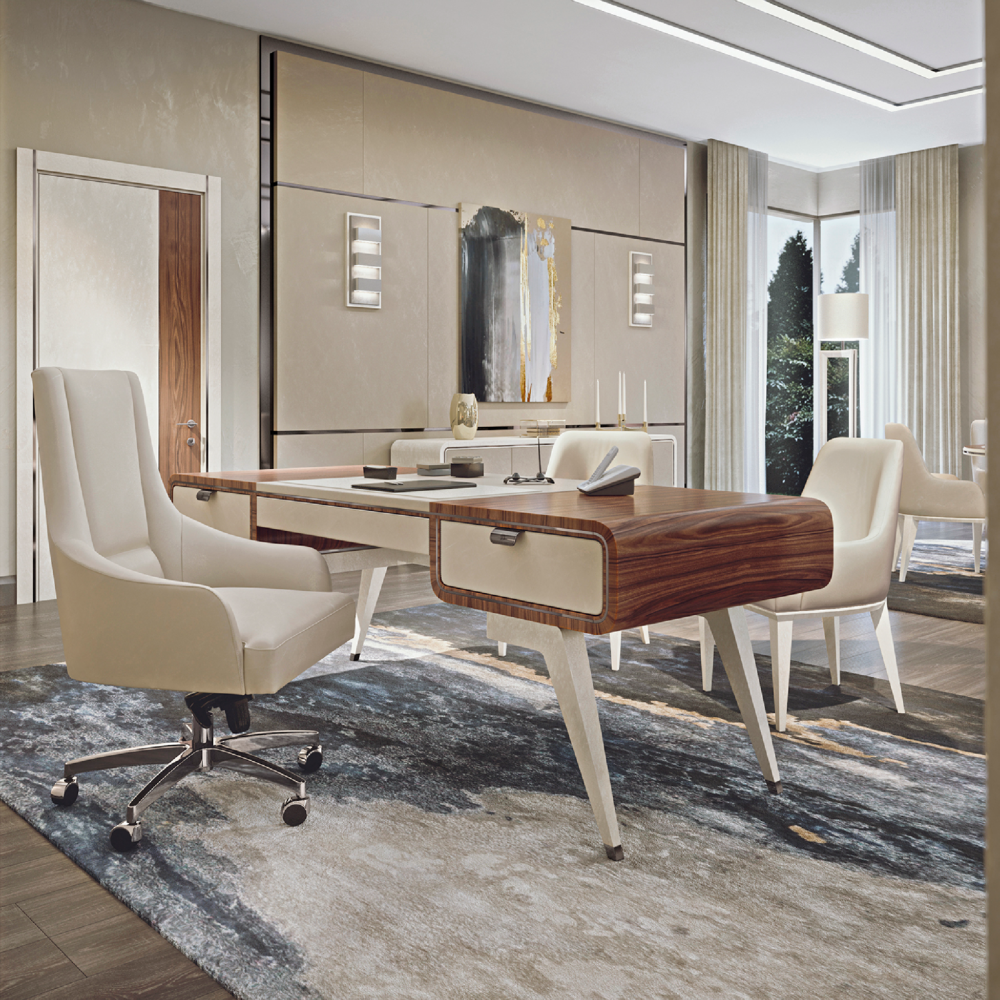 Mid-Century Modern Desk with Walnut Accents and Tapered Legs | Redeco Hanami - Image 5
